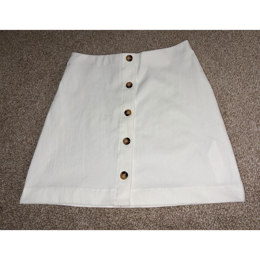Zara Women’s Small White W/ Brown Buttons Mini Short Skirt Stretchy 70s Mod Sexy